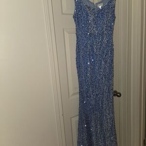 Blue Sequin Sleeveless Gown